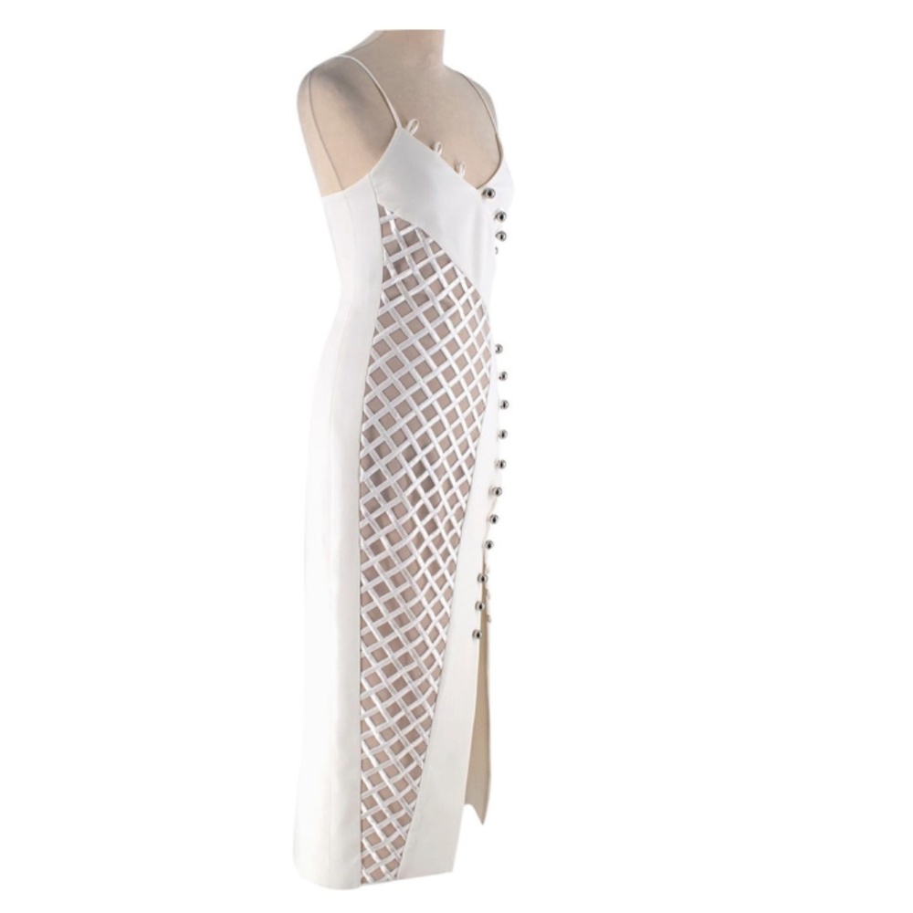 David Koma Cady Diamond Mesh Asymmetric Midi Dress - Picture 3 of 12